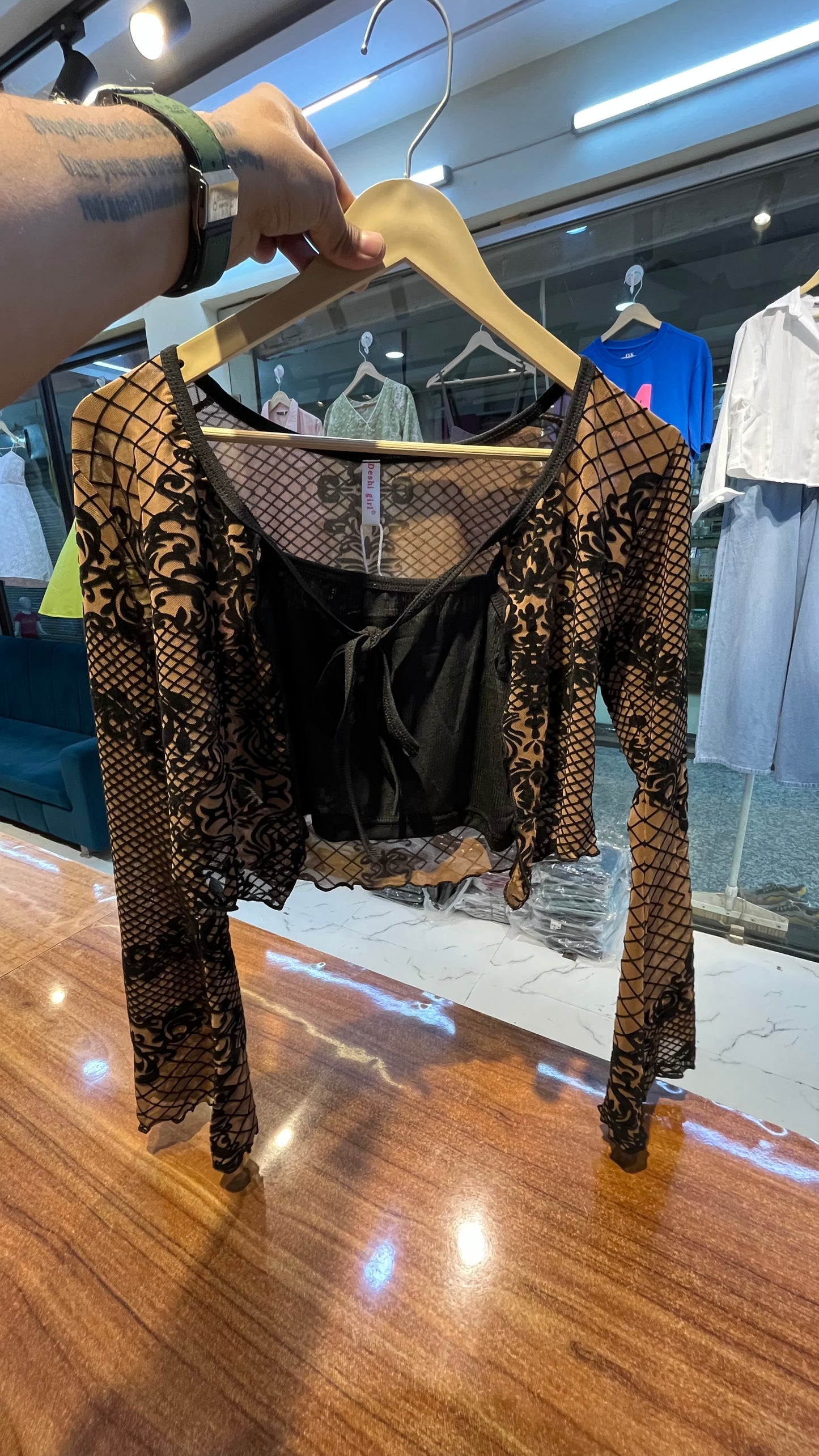 Bell sleeve two piece shrug top