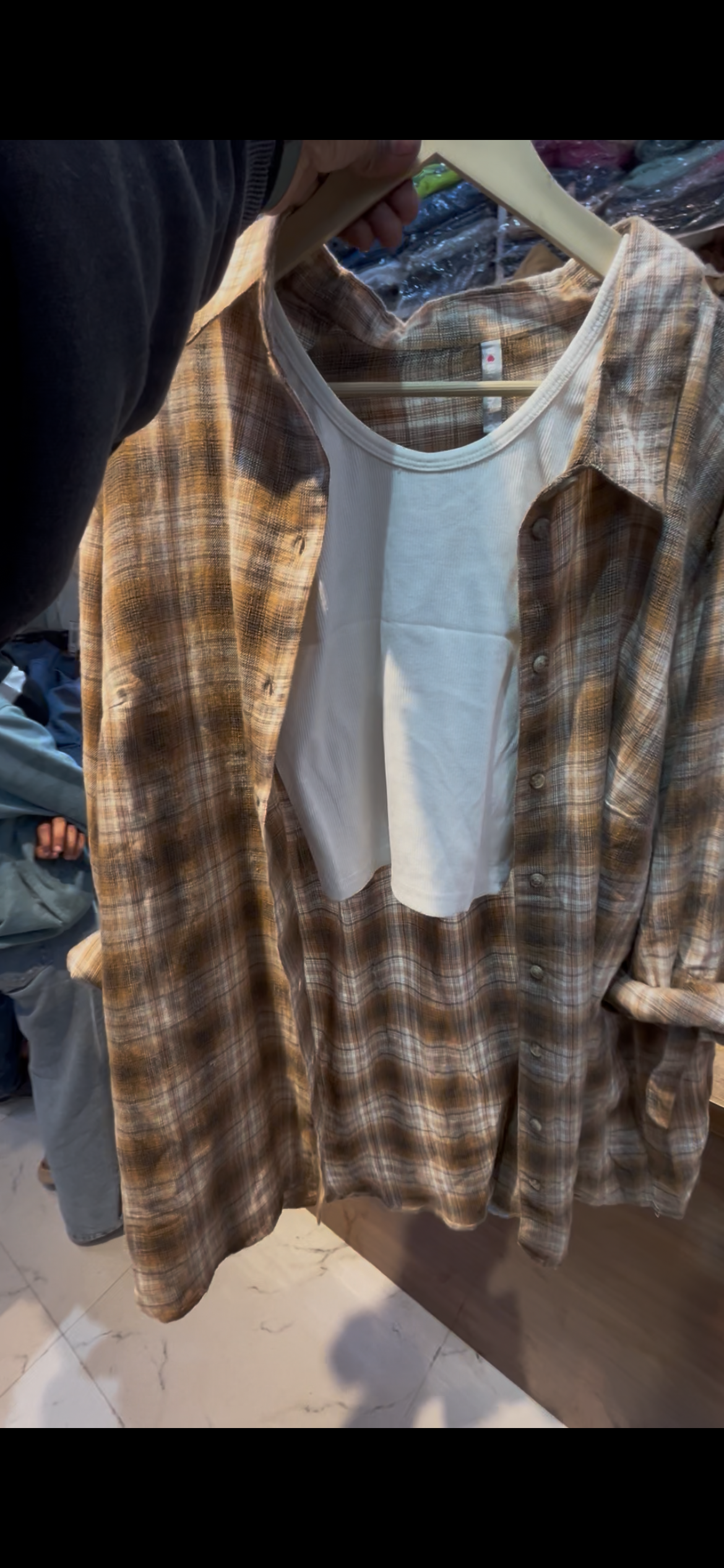 Long Oversize check shirt with inner