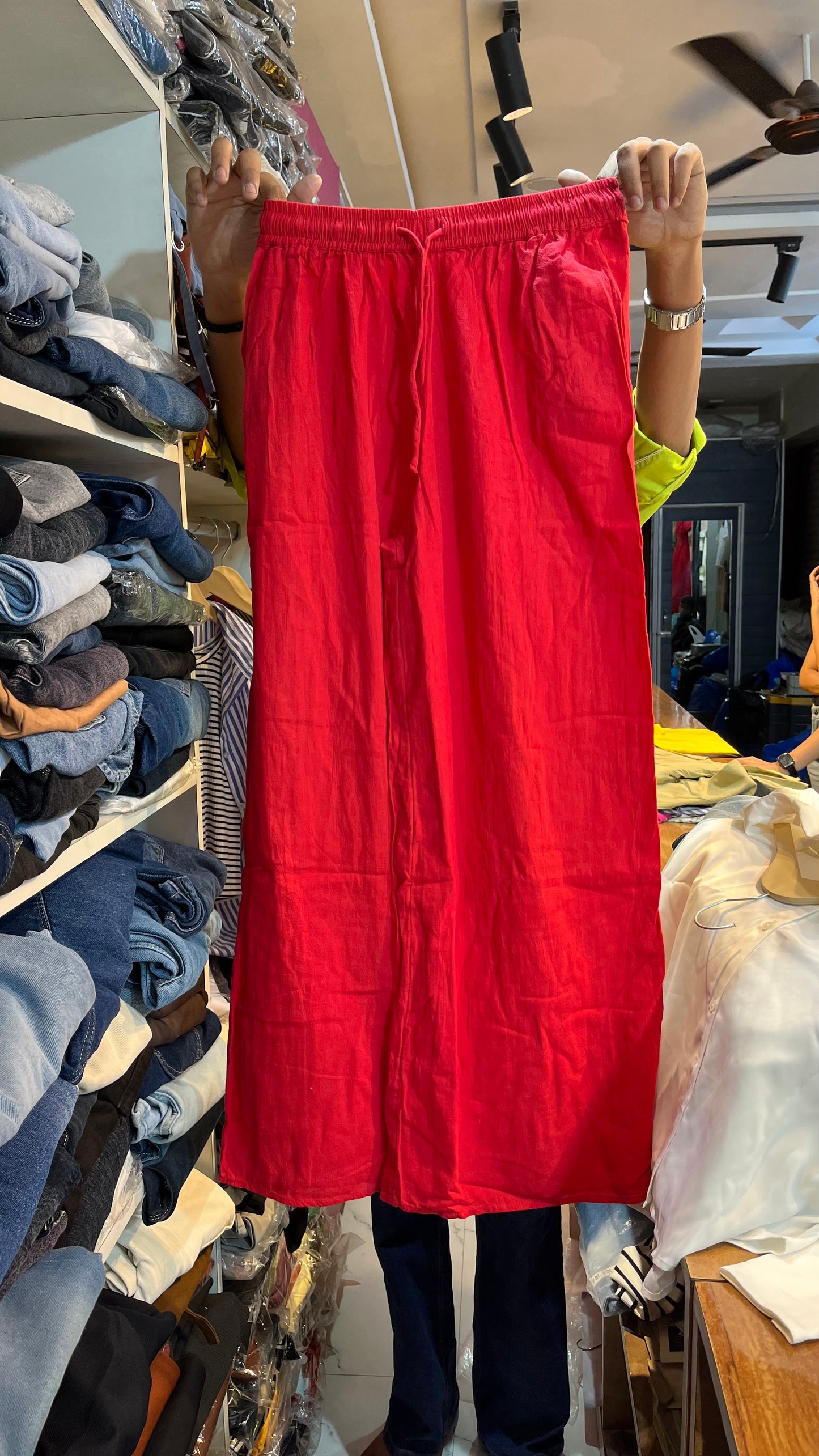 Red cotton linen pant