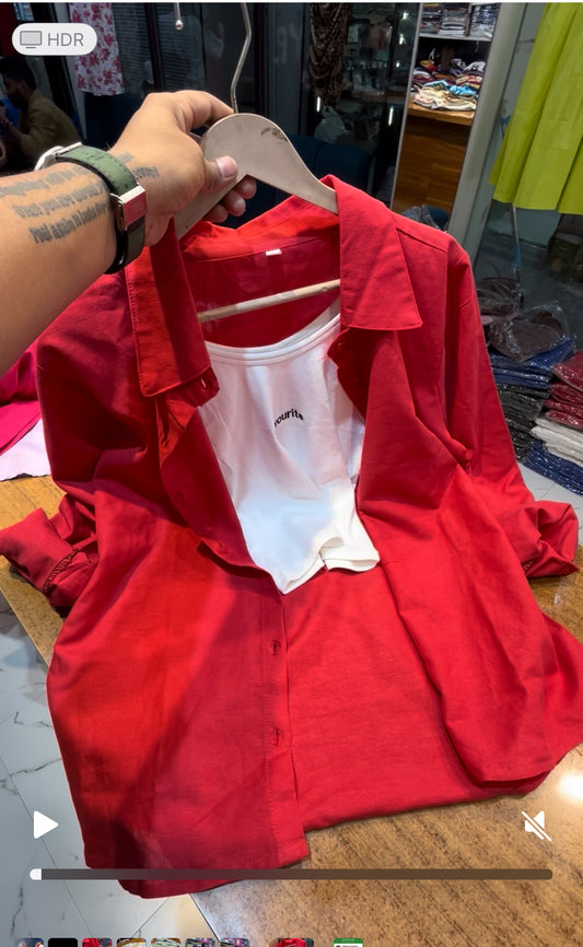 Two piece red cotton shirt