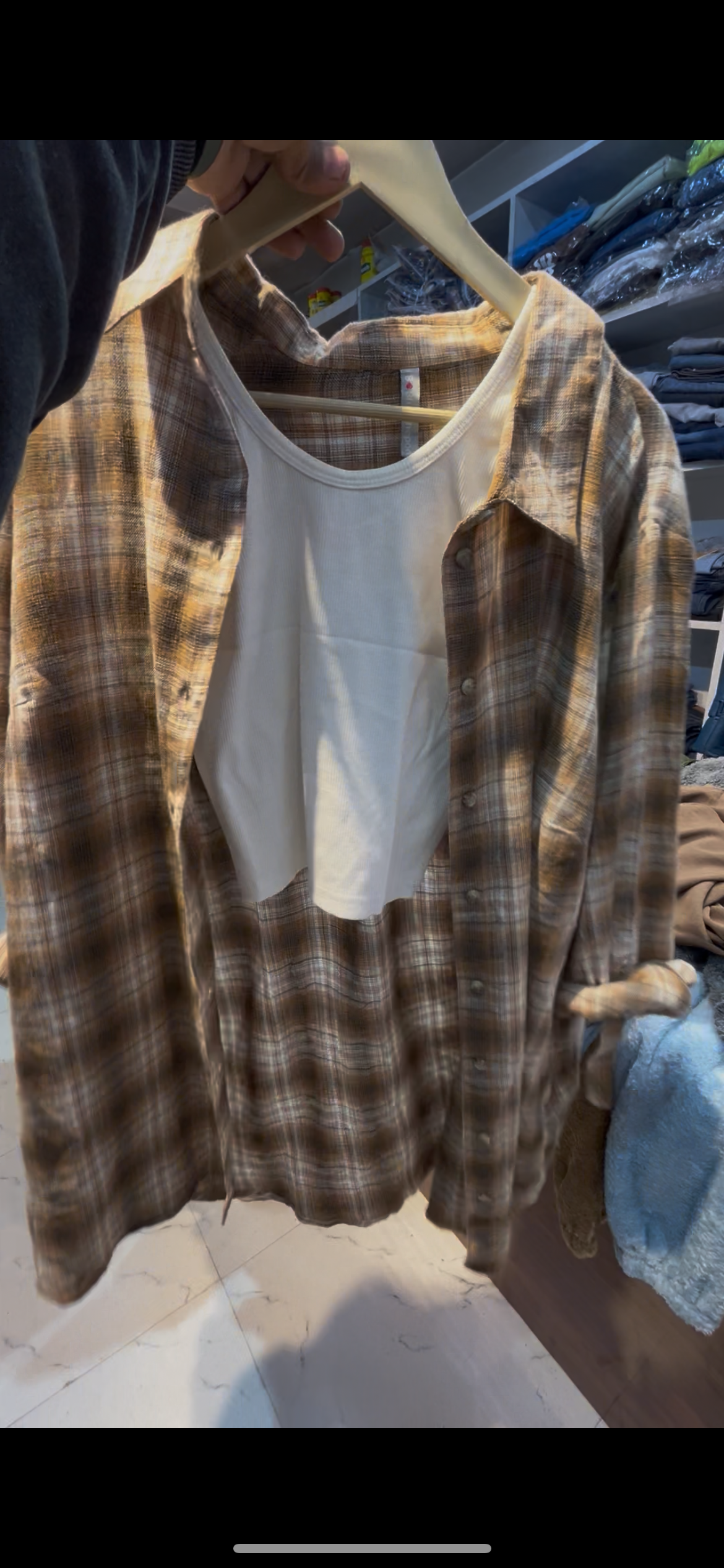 Long Oversize check shirt with inner