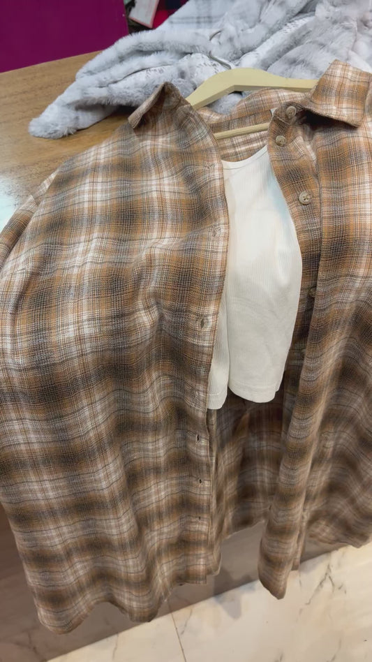 Long Oversize check shirt with inner
